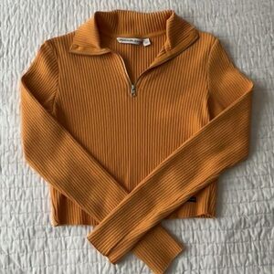 Calvin Klein Jeans Mustard Ribbed Half-Zip Sweater